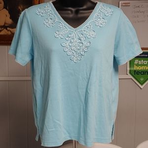 Alfred Dunner Short Sleeve Light Blue Shirt